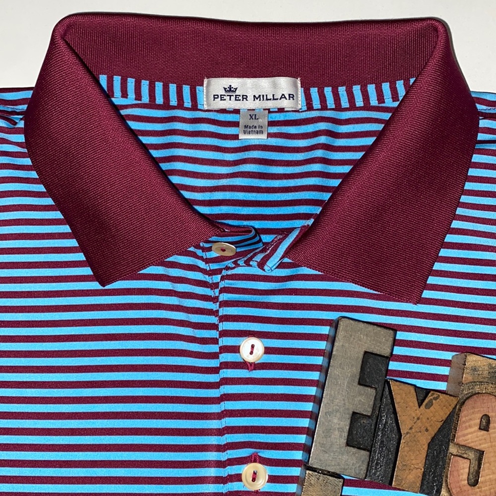 Peter Millar Burgundy and Blue Striped Polo Shirt